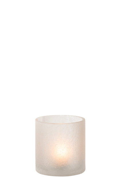 J-Line Lantaarn Cilinder Craquele Glas Mat Wit Klein