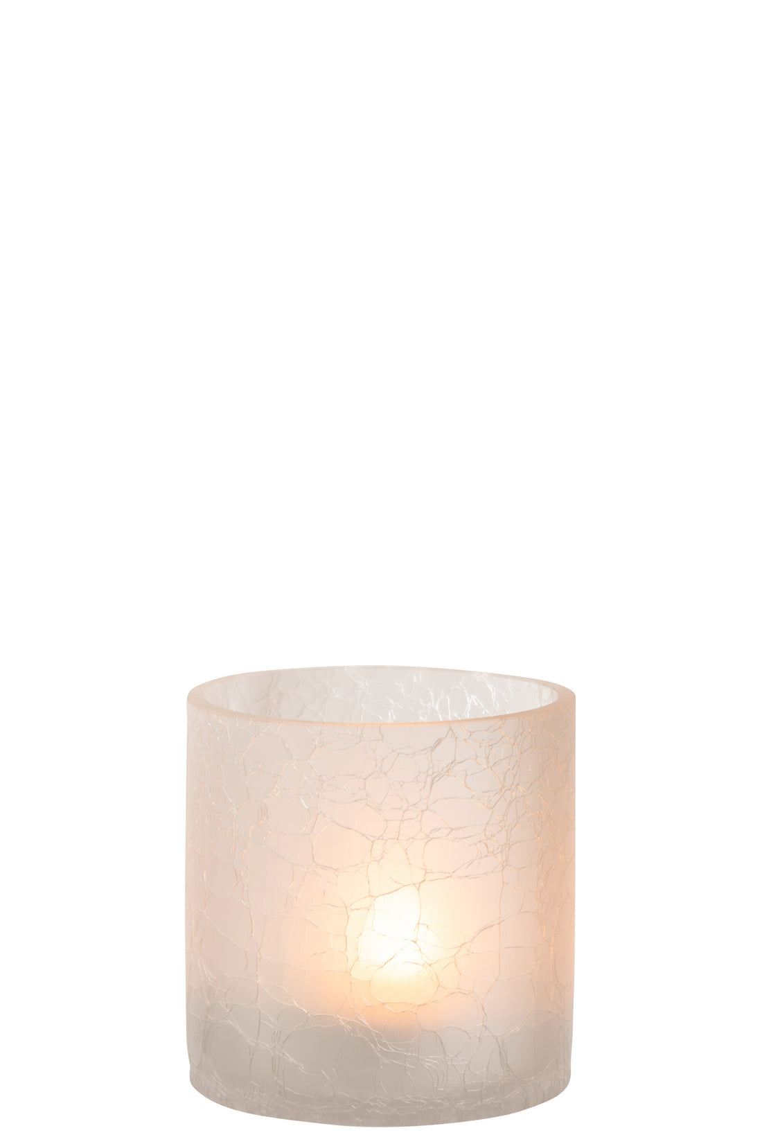 J-Line Lantaarn Cilinder Craquele Glas Mat Wit Medium