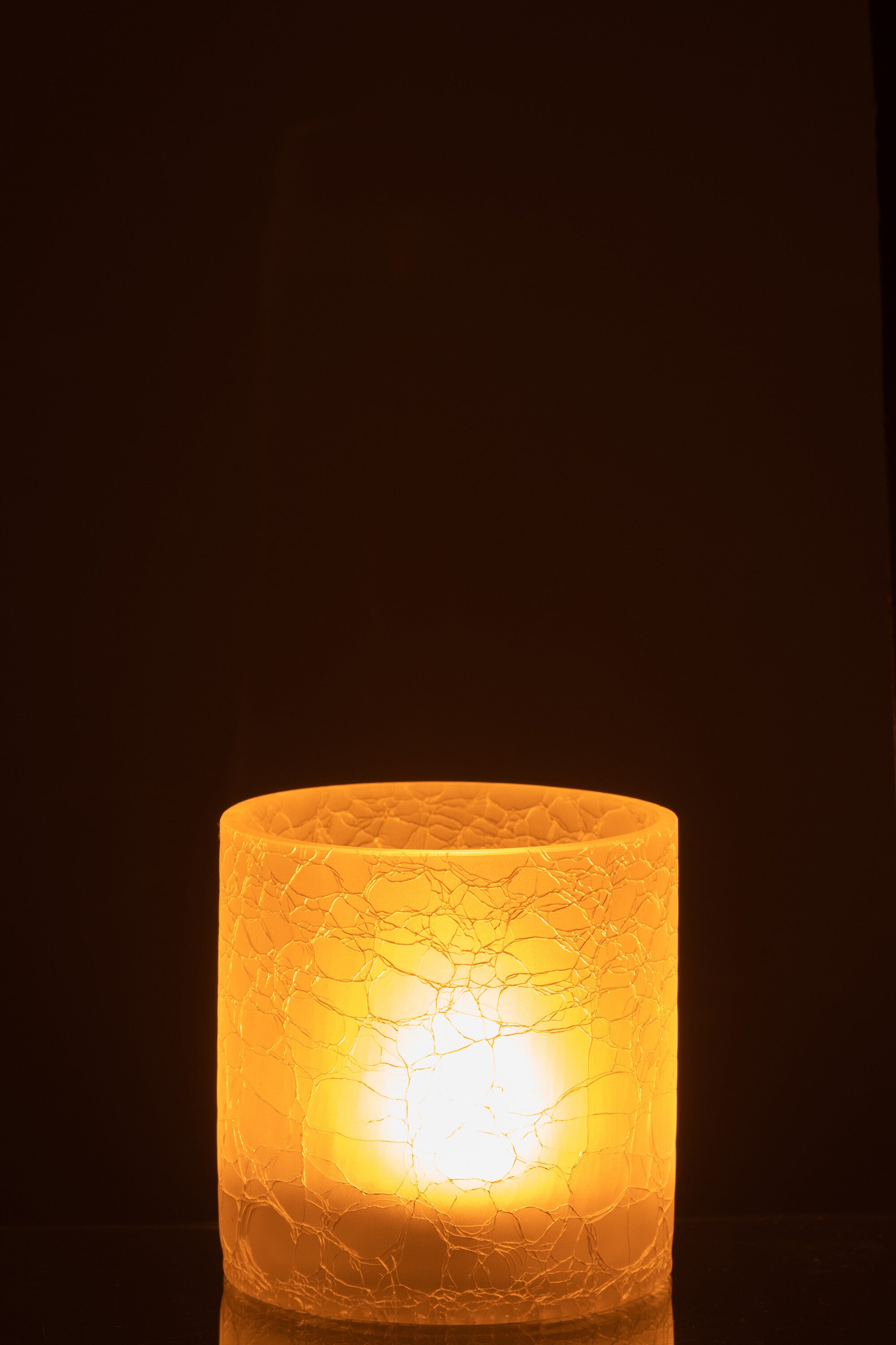 J-Line Lantaarn Cilinder Craquele Glas Mat Wit Medium