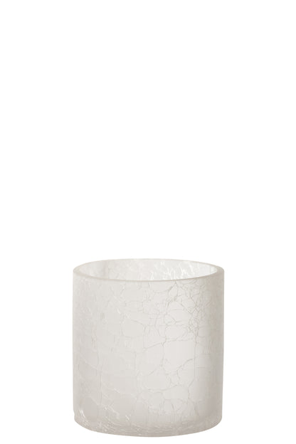 J-Line Lantaarn Cilinder Craquele Glas Mat Wit Medium
