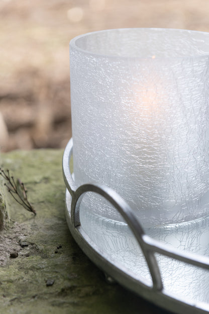 J-Line Lantaarn Cilinder Craquele Glas Mat Wit Large