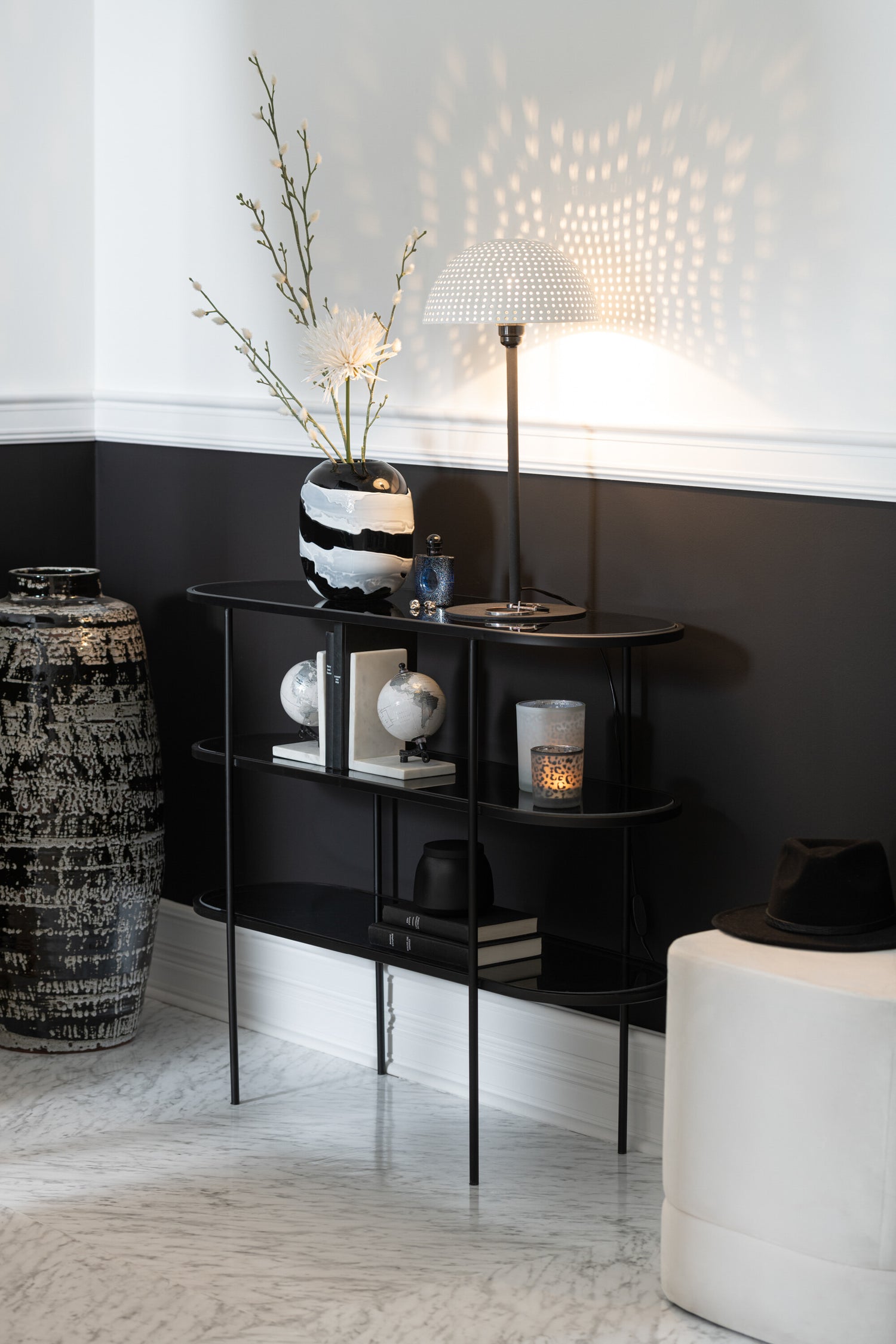 Rek 3 niveaus Metaal/Glas Zwart