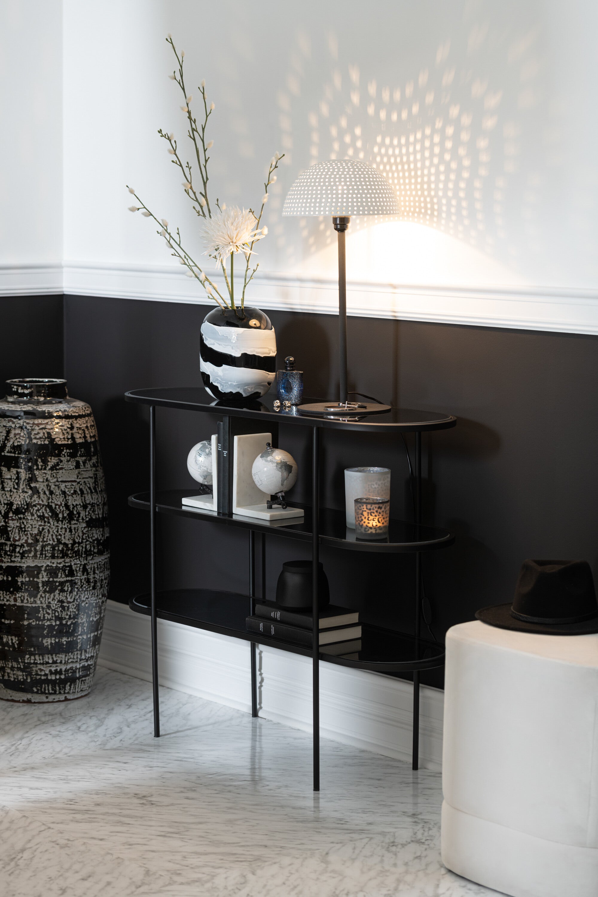 Rek 3 niveaus Metaal/Glas Zwart