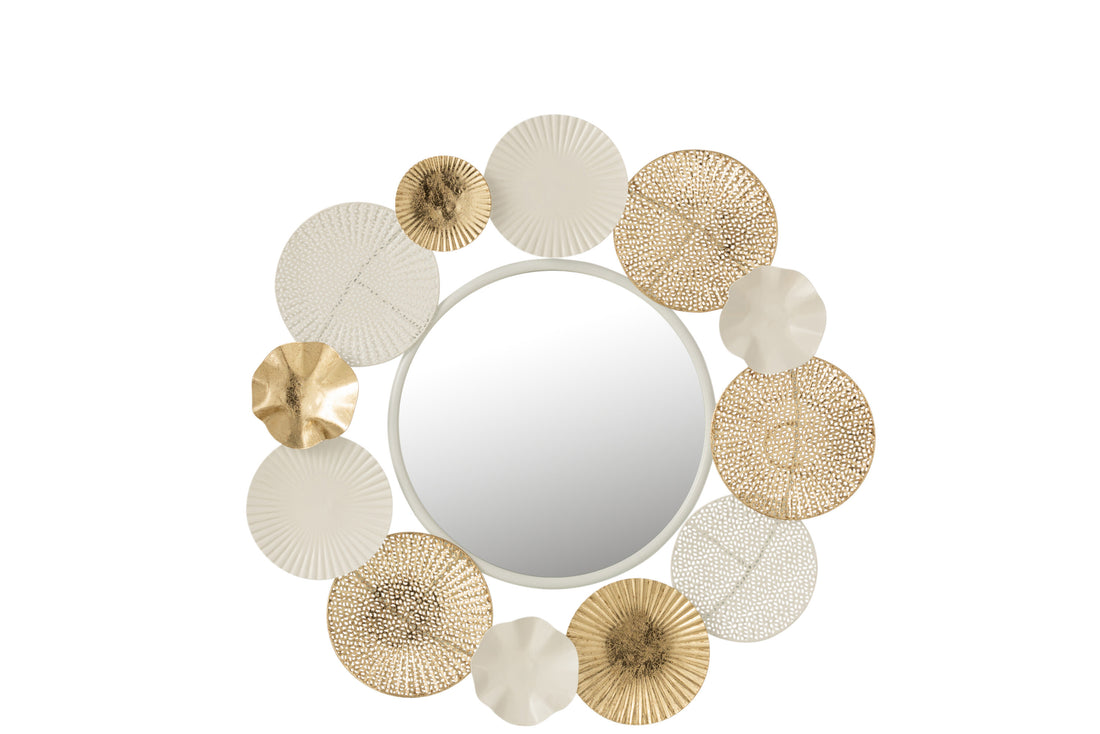 J-Line Spiegel Rond Cirkels Metaal Wit/Goud - Wandspiegel 67.50 x 67.50 cm