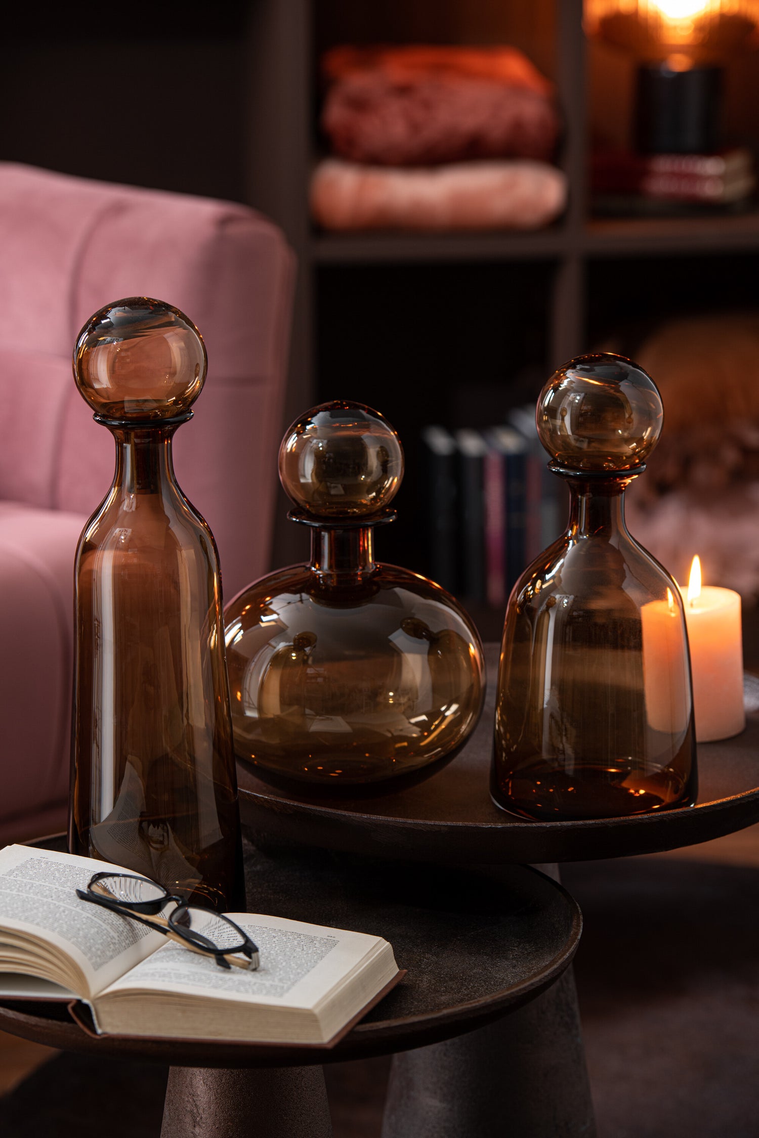 Fles + Stop Regular Decoratief Laag Glas Bruin Klein