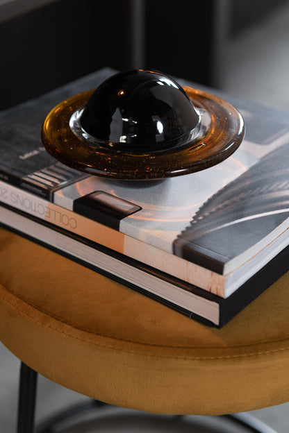 J-Line Presse Papier Planeet Bruin/Zwart Glas Large