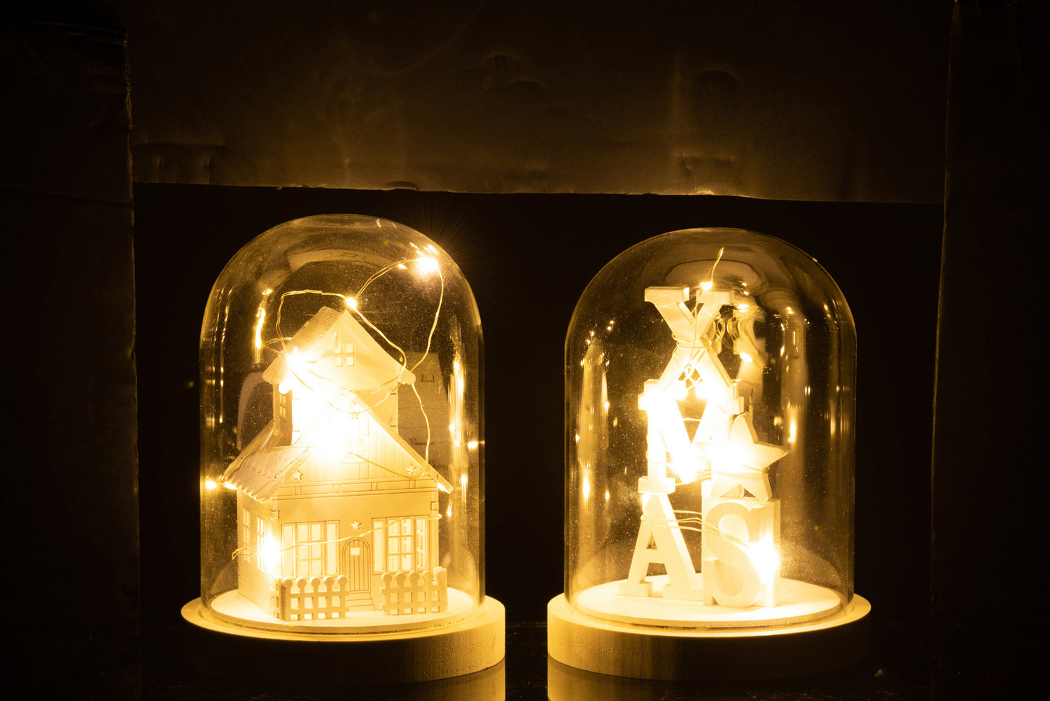Stolp Winter Led Hout/Glas Wit Assortiment Van 4