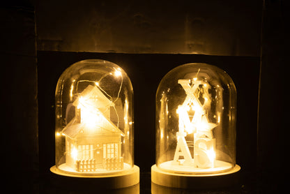 Stolp Winter Led Hout/Glas Wit Assortiment Van 4