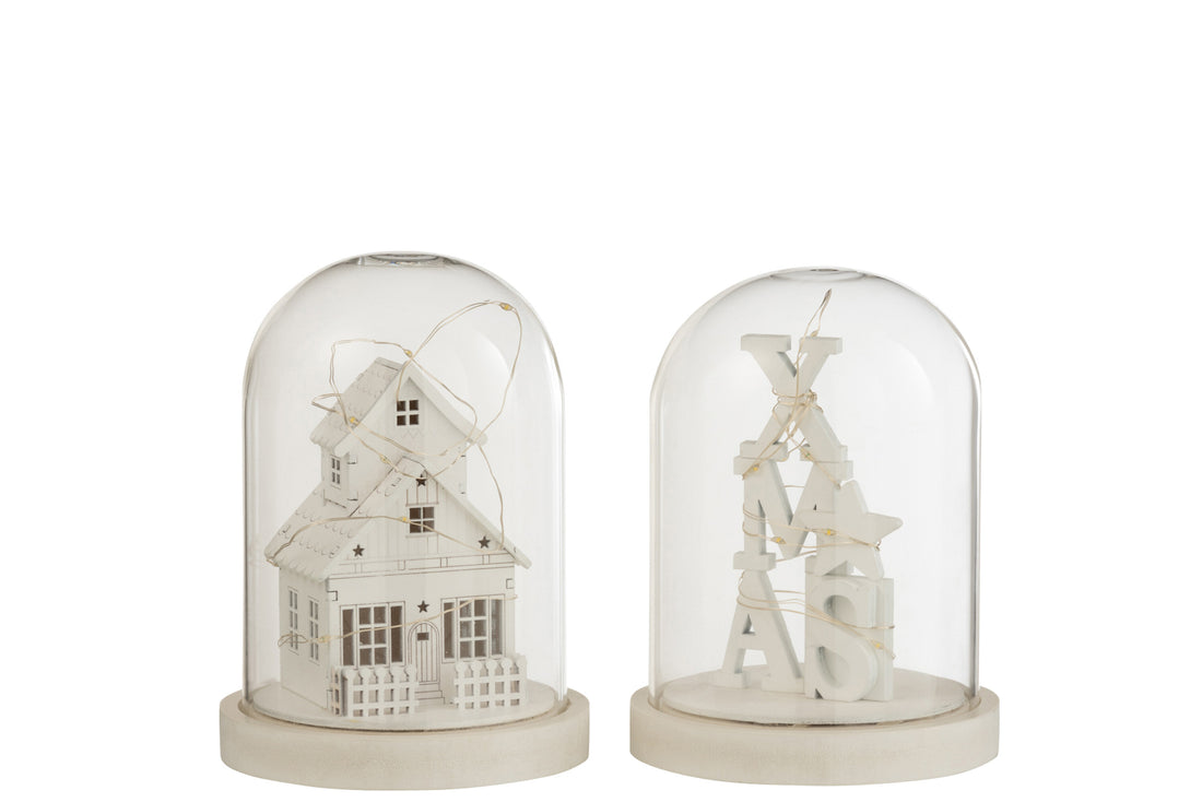 Stolp Winter Led Hout/Glas Wit Assortiment Van 4