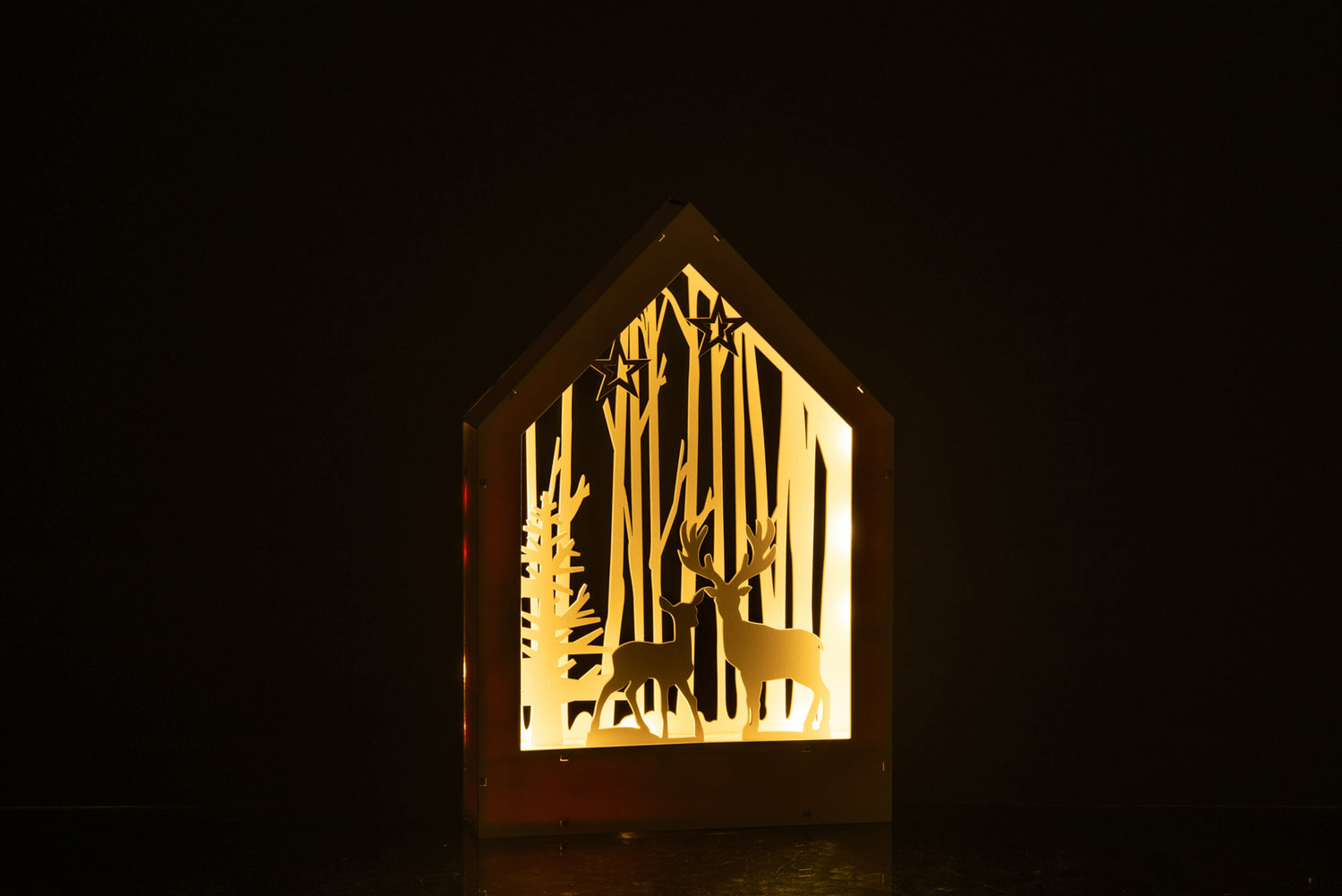 Deco Winter Herten+Bomen Led Hout Wit