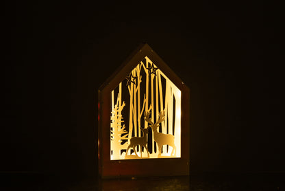 Deco Winter Herten+Bomen Led Hout Wit