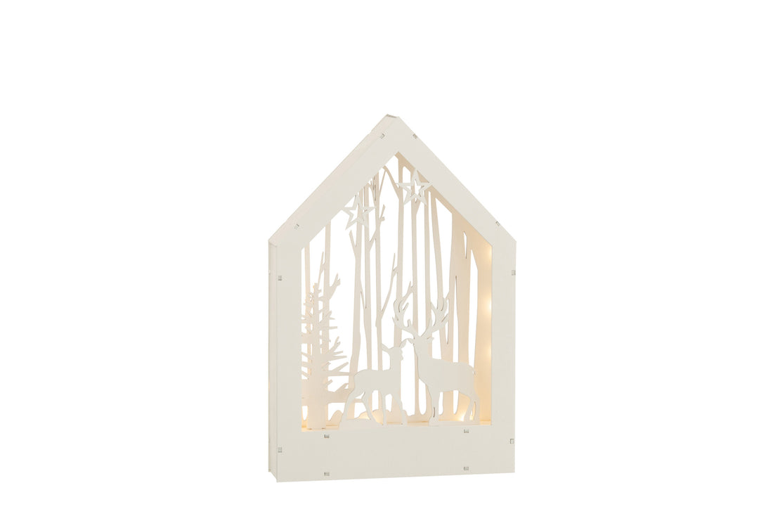 Deco Winter Herten+Bomen Led Hout Wit