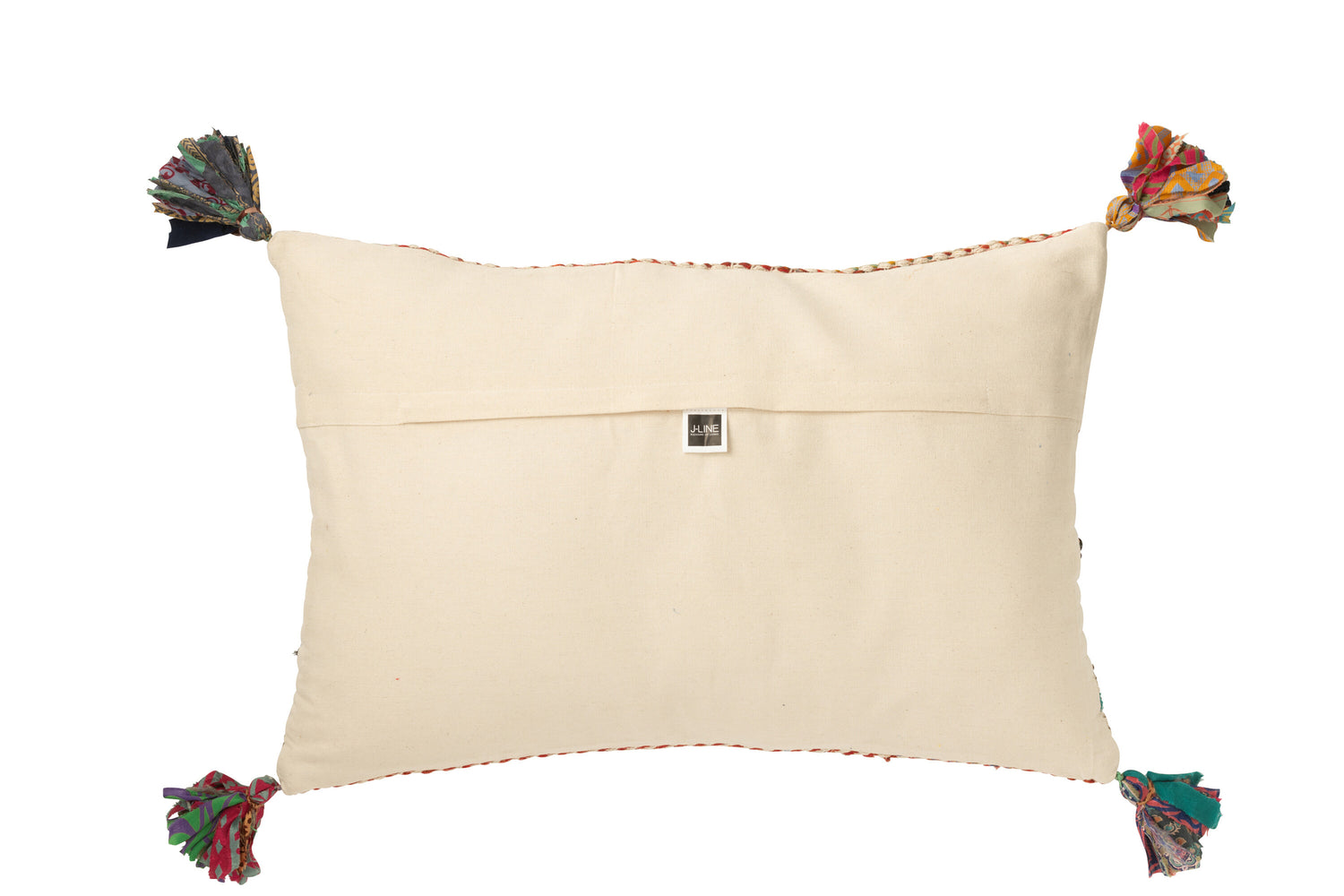 Kussen Rechthoekig Gevlochten Chindi+Kwastjes Katoen Crème/Bruin