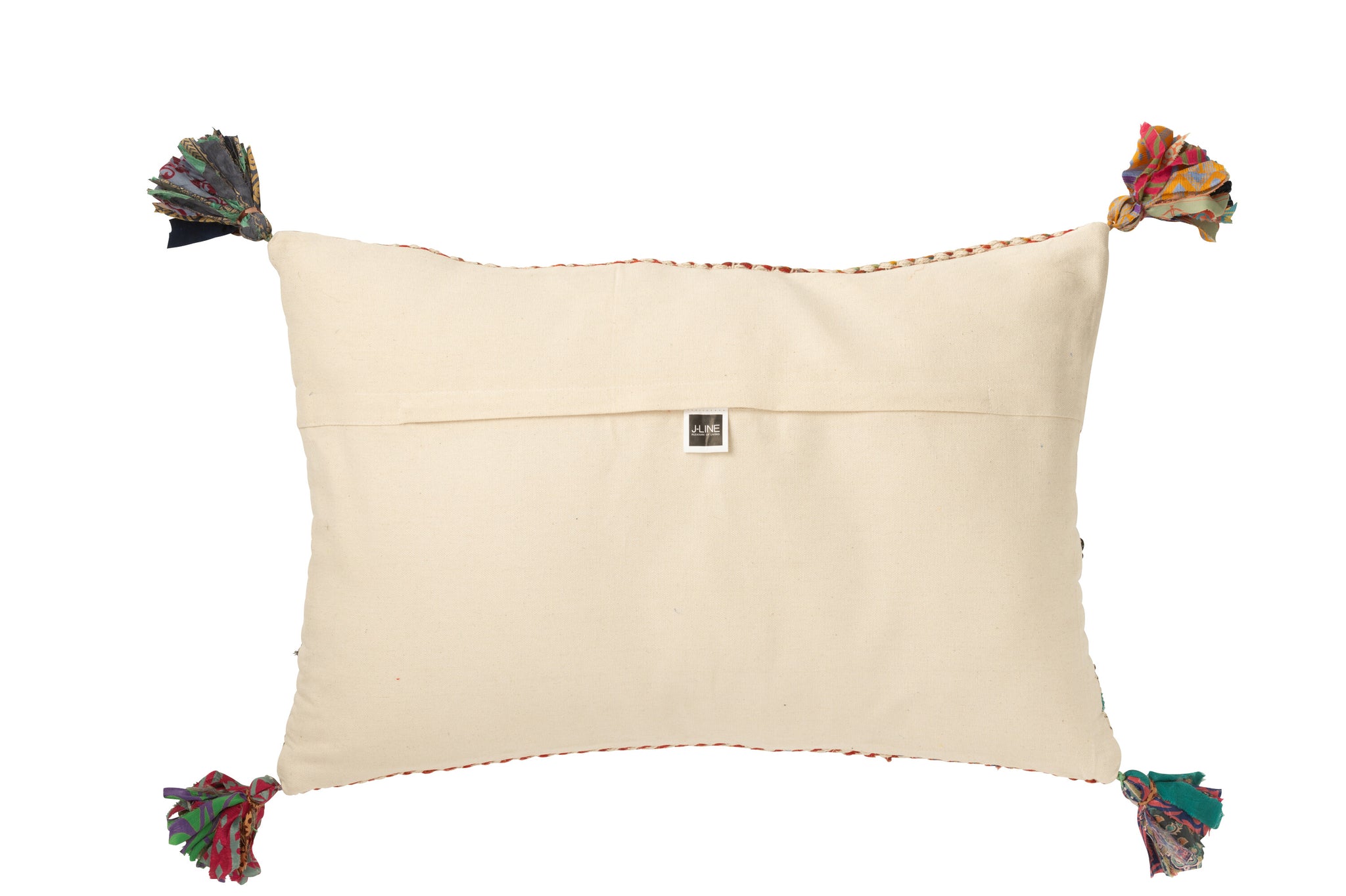 Kussen Rechthoekig Gevlochten Chindi+Kwastjes Katoen Crème/Bruin