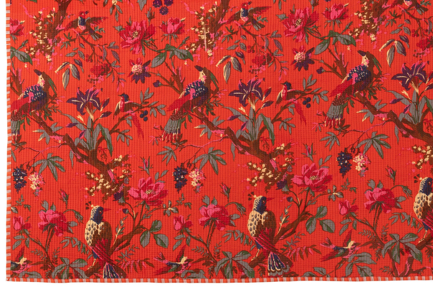 Geruite Vogels/Bloemen Katoenen Fluweel Oranje