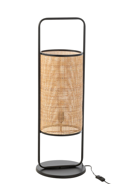 Lamp Op Voet Elton Metaal/Riet Zwart/Natuurlijk Groot