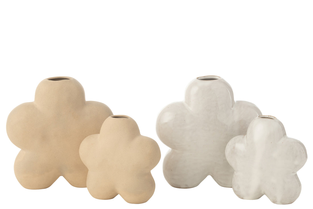 Vaas Bloem Porselein Wit/Beige Groot Assortiment Van 2