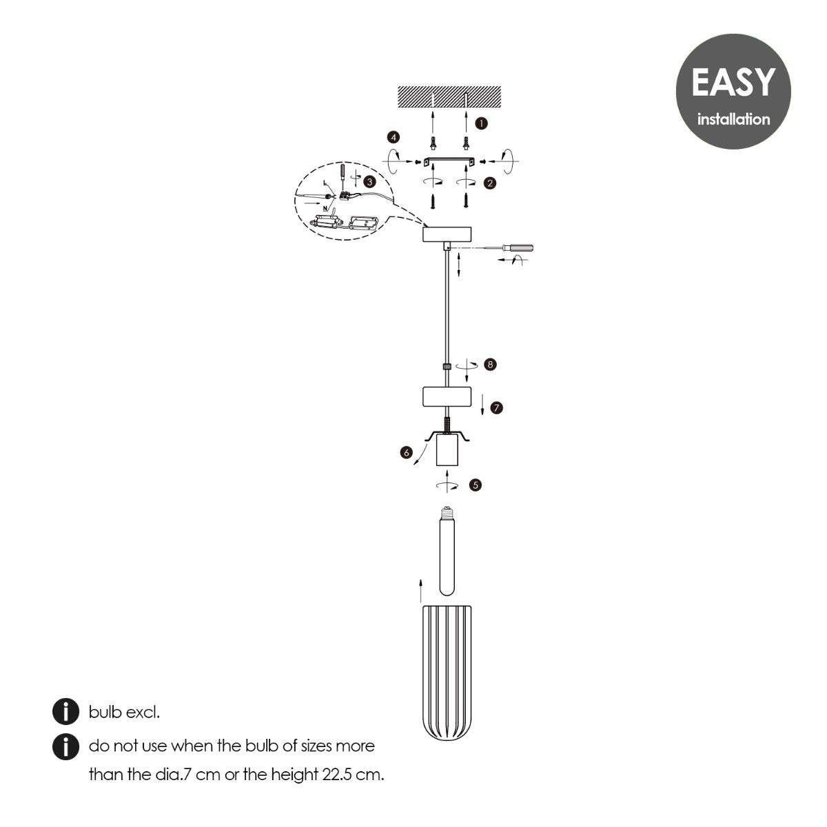 Hanglamp Capri - rook glas - 10x10x138cm