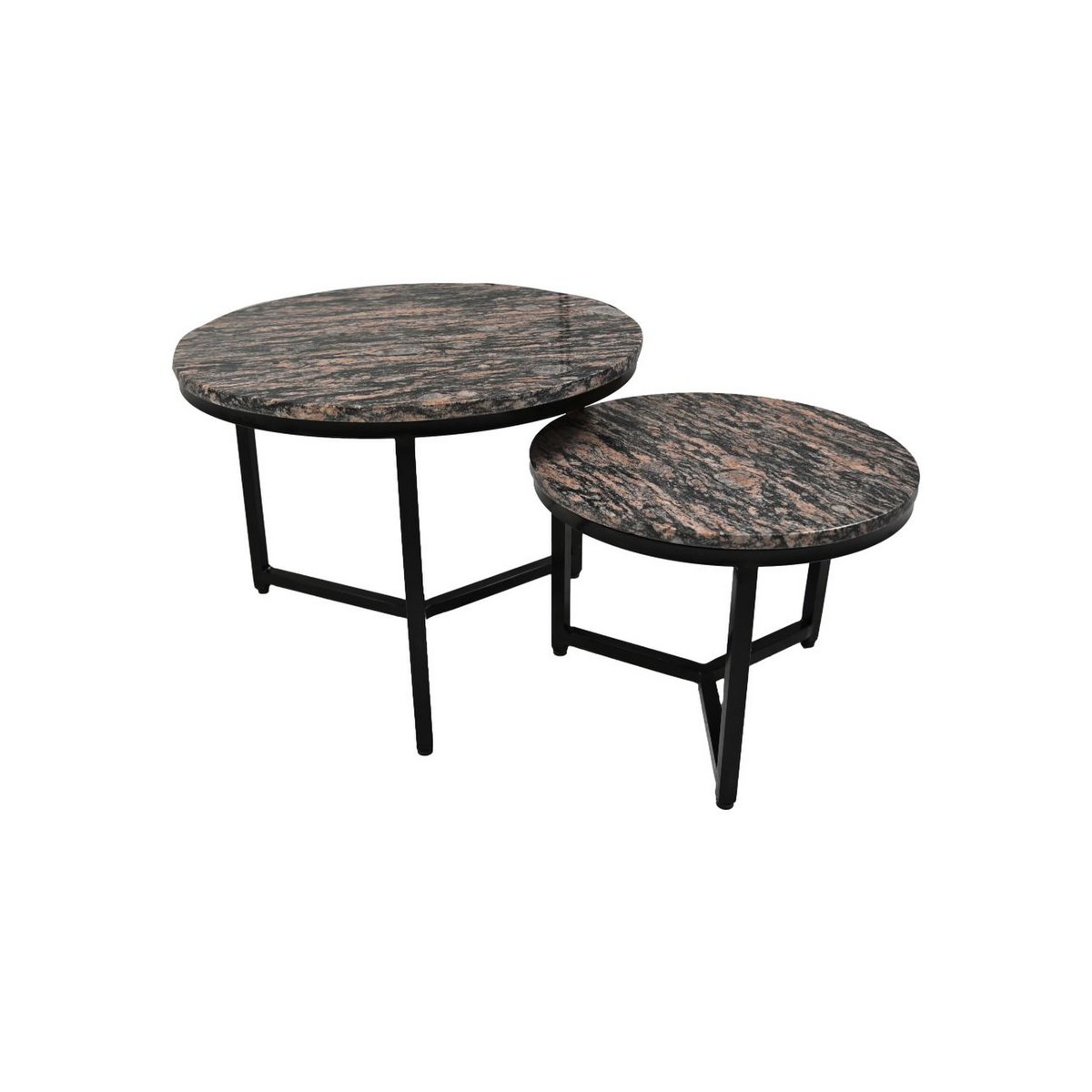 Ronde Salontafel Set van 2 - ø60x45/ø45x34 - bruin/Zwart - Marmer