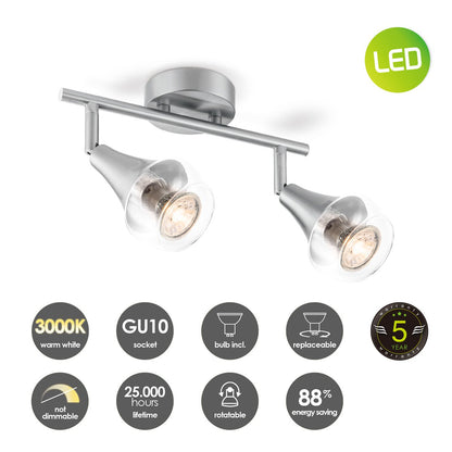 LED Opbouwspot Vaya 2 - incl. dimbare LED lamp - staal