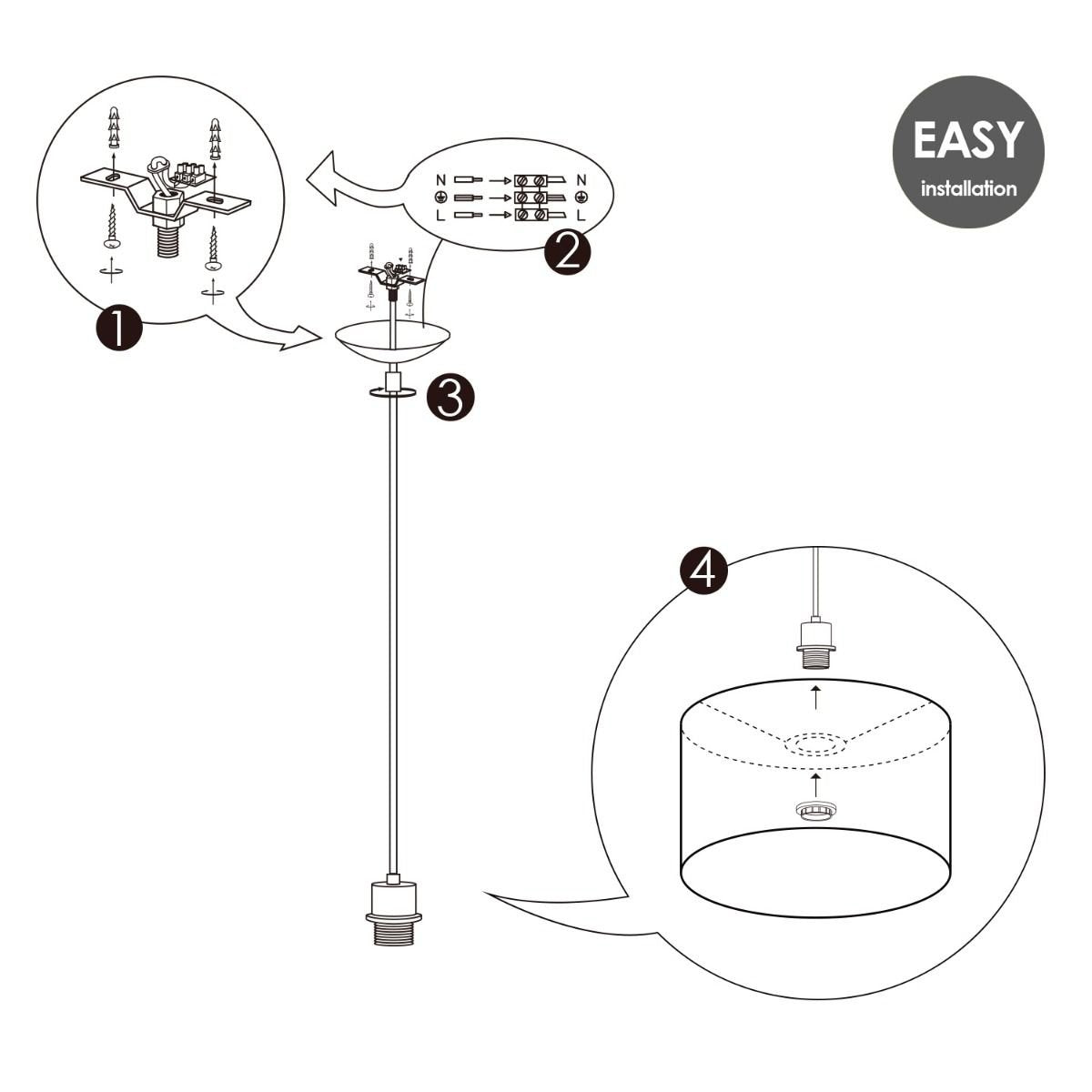 hanglamp Bling met lampenkap, E27, wit, 30cm