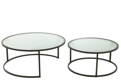 Set van 2 salontafels rond metaal/glas zwart