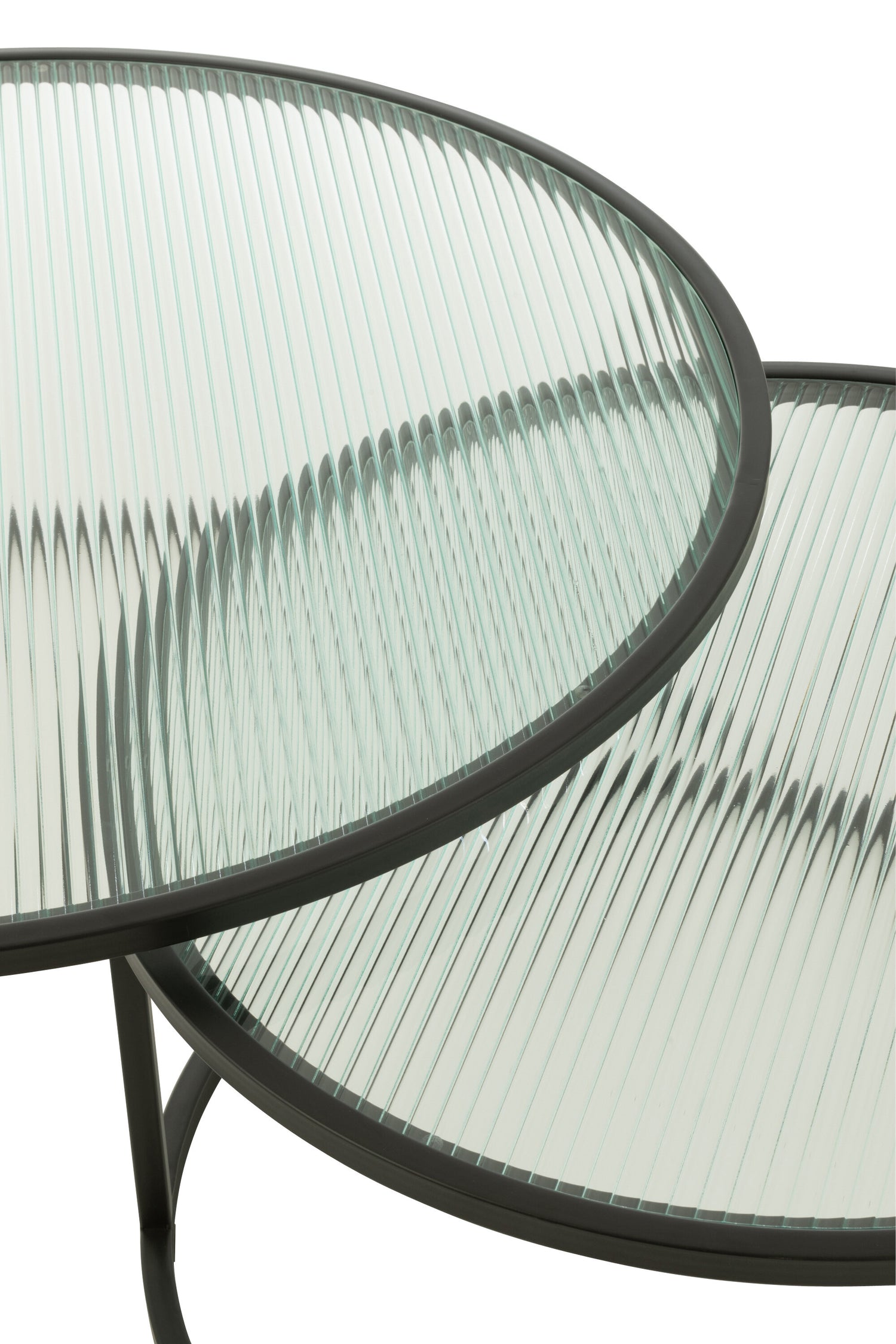 Set van 2 salontafels rond metaal/glas zwart