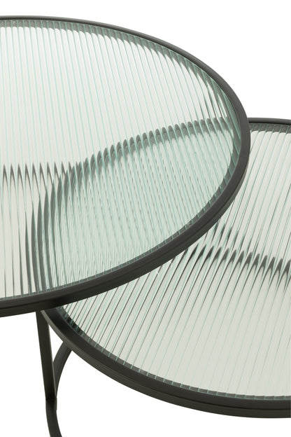 Set van 2 salontafels rond metaal/glas zwart