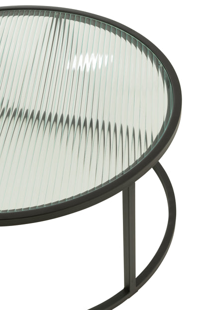 Set van 2 salontafels rond metaal/glas zwart