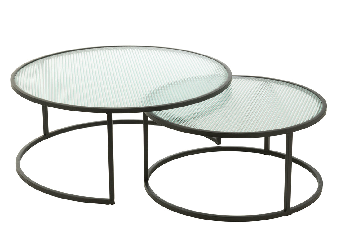 Set van 2 salontafels rond metaal/glas zwart
