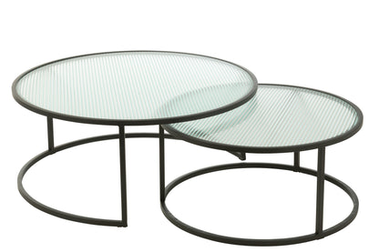 Set van 2 salontafels rond metaal/glas zwart