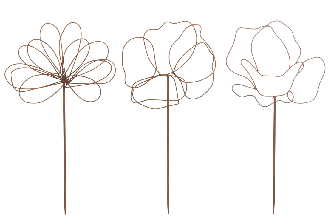 Decoratie Tuinbloemen IJzer Roest Assortiment Van 3