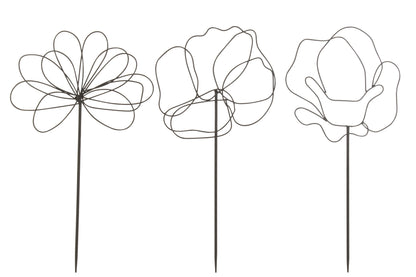 Decoratie Tuinbloemen IJzer Zwart Assortiment Van 3