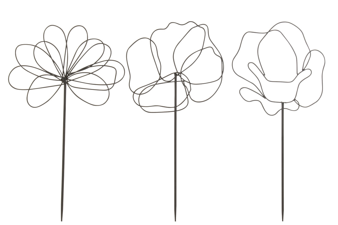 Decoratie Tuinbloemen IJzer Zwart Assortiment Van 3