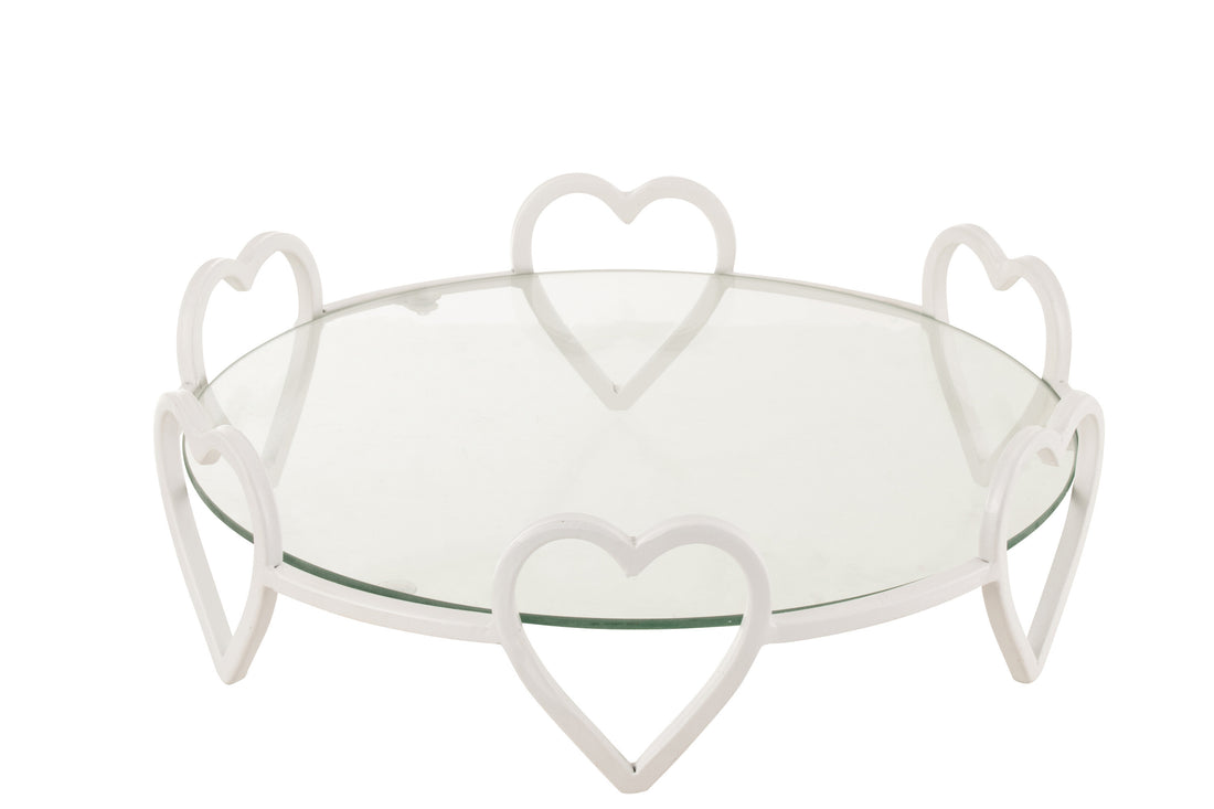 Schotel Rond Harten Metaal/Glas Wit