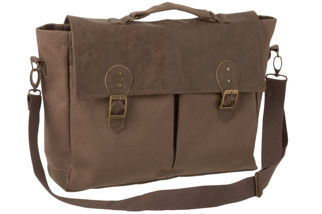 Aktetas met riem van textiel bruin