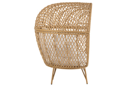 Ligstoel + Kussens Eva Metaal/Riet Beige