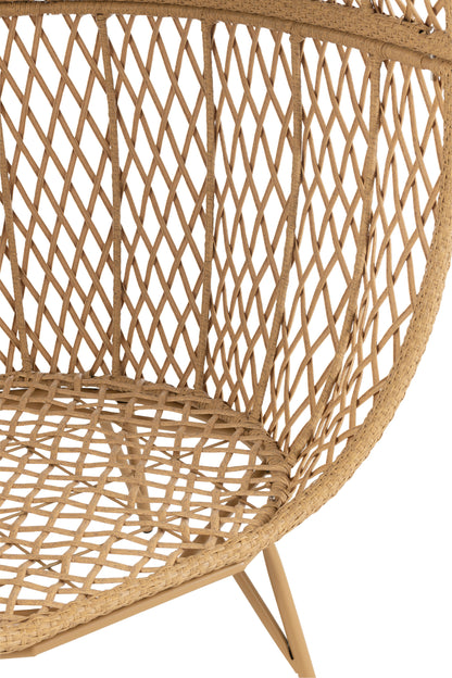 Ligstoel + Kussens Eva Metaal/Riet Beige