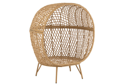 Ligstoel + Kussens Eva Metaal/Riet Beige