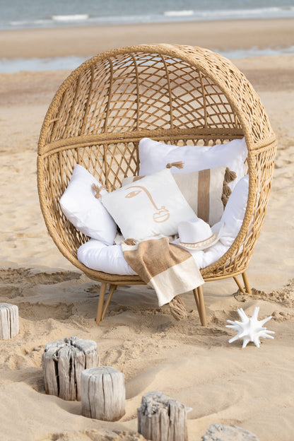 Ligstoel + Kussens Eva Metaal/Riet Beige