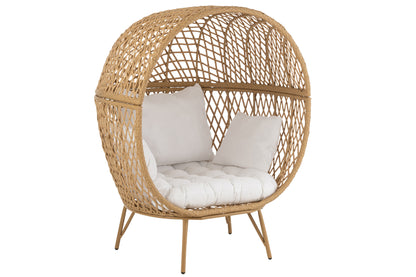 Ligstoel + Kussens Eva Metaal/Riet Beige