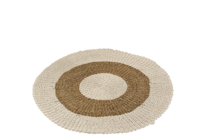 J-Line Tapijt Rond Zeegras Wit/Naturel Small - Vloerkleed 120.00 x 120.00 cm