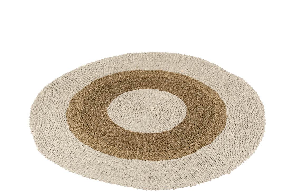 J-Line Tapijt Rond geweven Zeegras Wit/Naturel Medium 150.00 x 150.00 cm