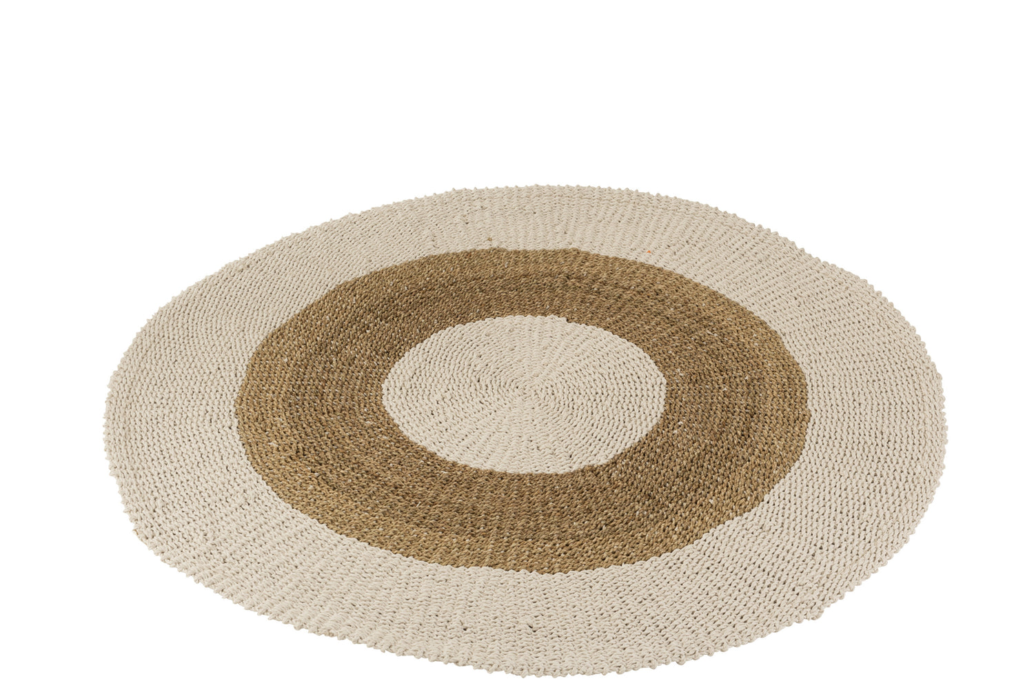 J-Line Tapijt Rond geweven Zeegras Wit/Naturel Medium  150.00 x 150.00 cm