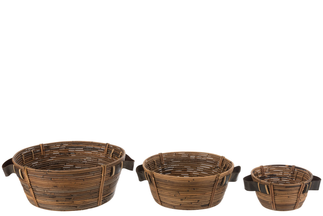 Set van 3 schalen + handvat Rotan Bruin