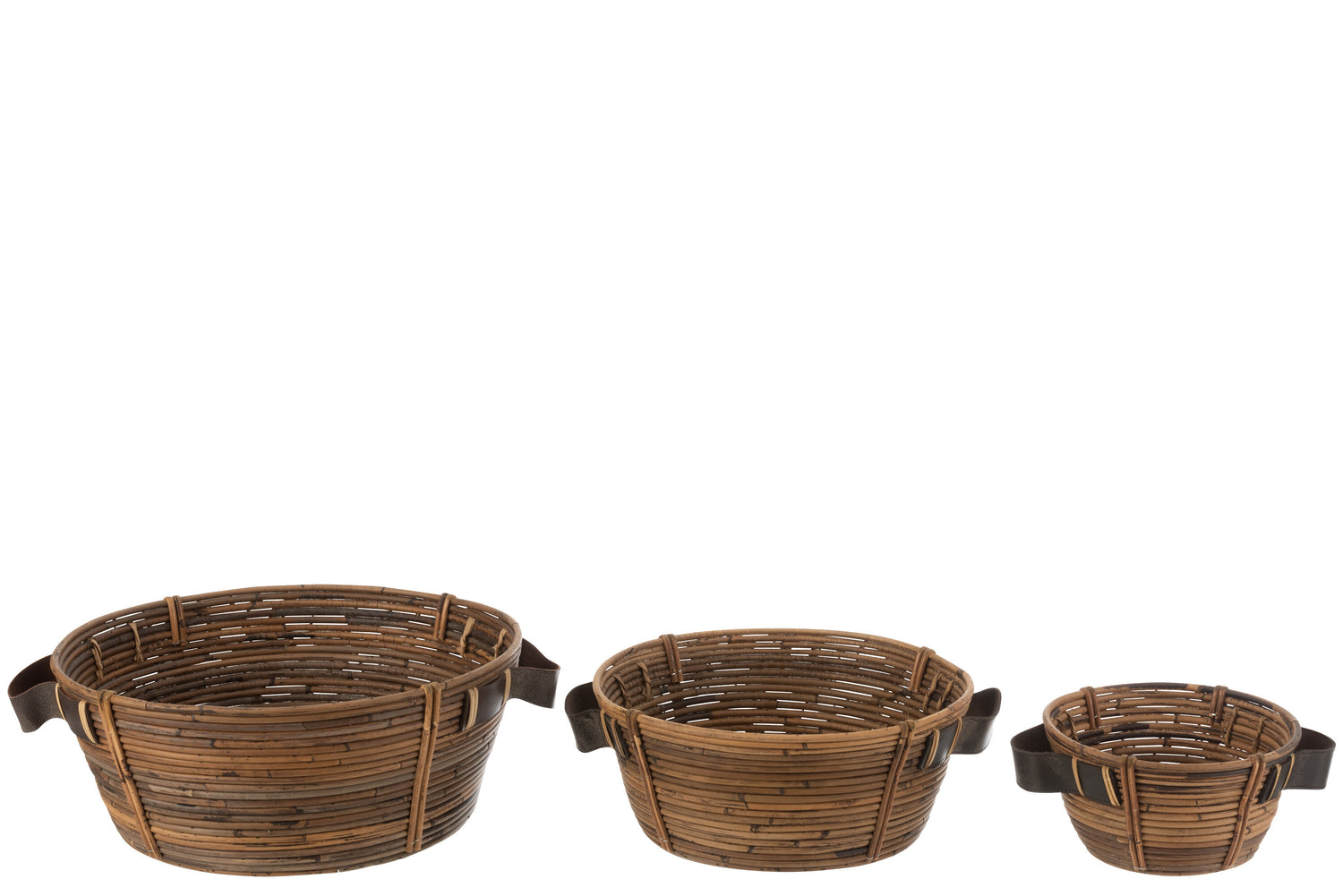 Set van 3 schalen + handvat Rotan Bruin