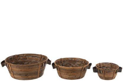Set van 3 schalen + handvat Rotan Bruin