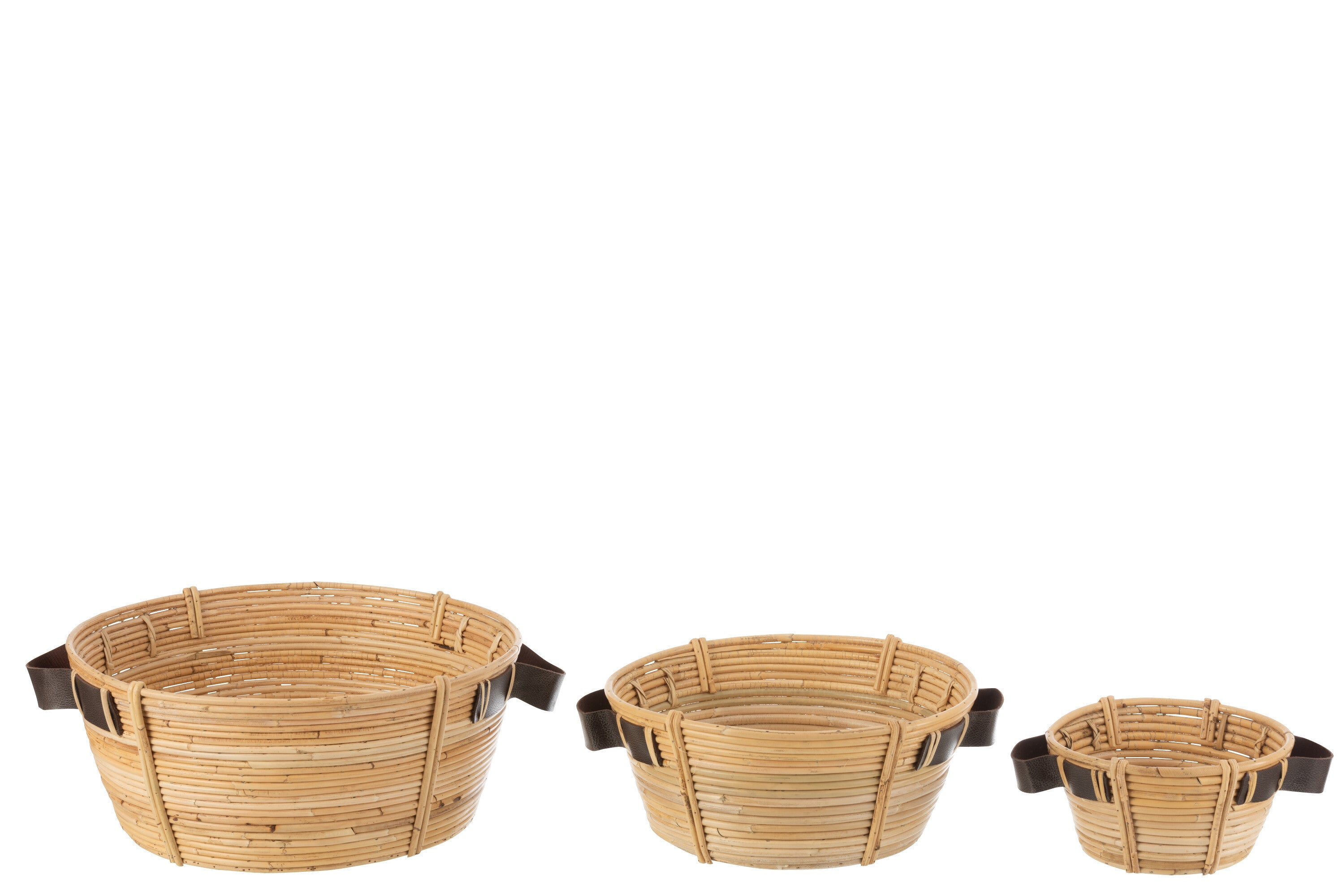 J-Line Set Van 3 Schalen + Handvat Rotan Naturel