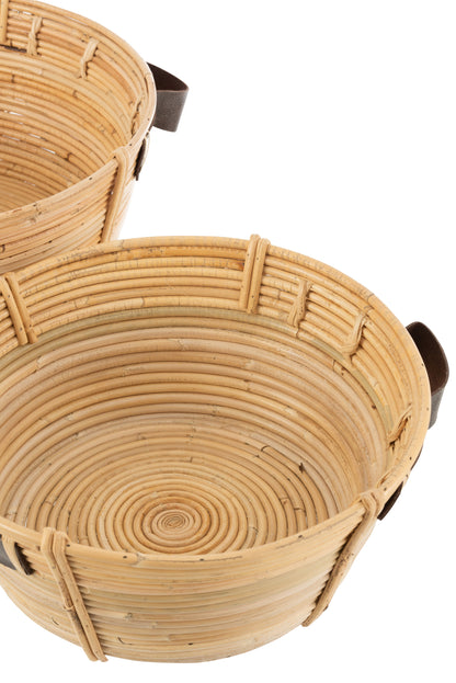 J-Line Set Van 3 Schalen + Handvat Rotan Naturel