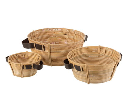 J-Line Set Van 3 Schalen + Handvat Rotan Naturel